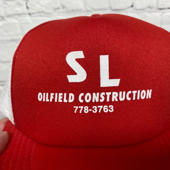 Vintage Trucker Hat Mesh Cap Snapback Red White S L Oilfield Construction - Picture 6 of 8